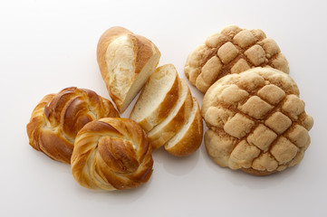 various bread on white background