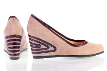 Beige suede platform shoes