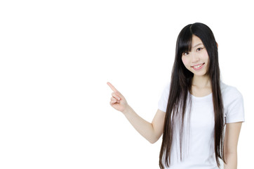 attractive asian woman showing