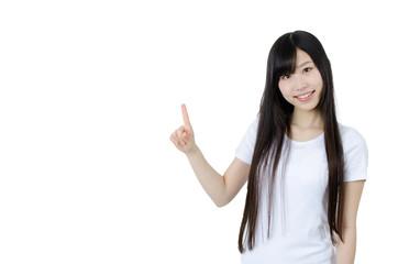 attractive asian woman showing