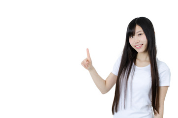 attractive asian woman showing