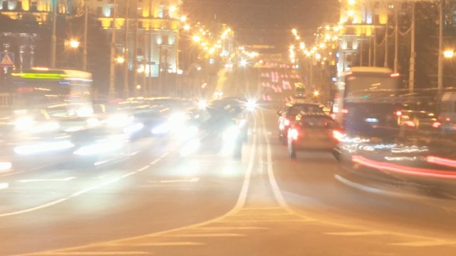 City road at night. Time lapse.