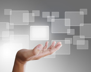 hand pushing on a touch screen interface