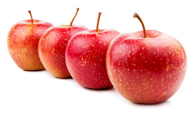 Four Red Apple Isolated Located cascade on White