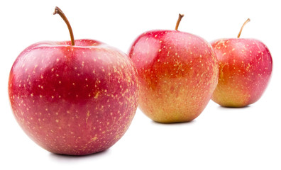 Three Red Apple Isolated Located cascade on White