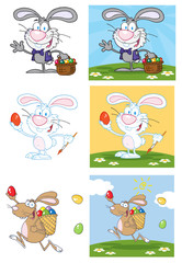 Obraz na płótnie Canvas Bunny With Easter Eggs And Basket. Vector Collection