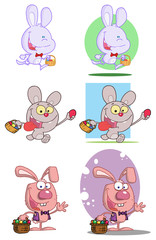 Easter Bunny With Easter Eggs And Basket. Collection