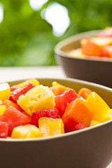 Two bowl of Mixed tropical fruit salad