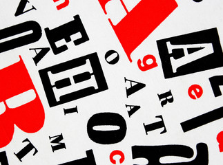 Red black white - mixed letters, western script alphabetical characters