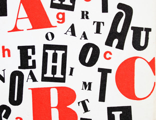 Red and black on white ABC letters, learning alphabetical characters