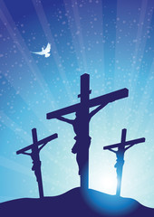 three crosses with dove