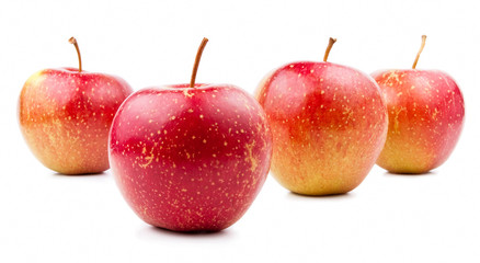 Four Red Apple Isolated Located cascade on White