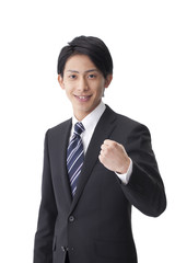 ガッツポーズの新人ビジネスマン
