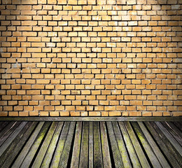 Vintage room with brick walls and wooden floor