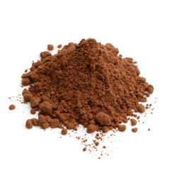 Fototapeta na wymiar Cocoa powder heap or pile from top view or above isolated on white background