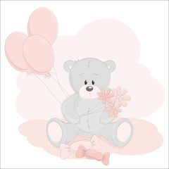 Baby girl greeting card with teddy bear