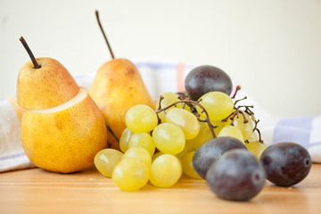 pear, plum and grape fresh fruit healthy diet food