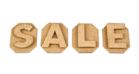 word sale made of cardboard retro isolated on white background
