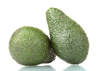 two ripe avocado fruits isolated on white