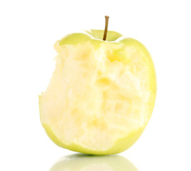 Green bitten apple isolated on white