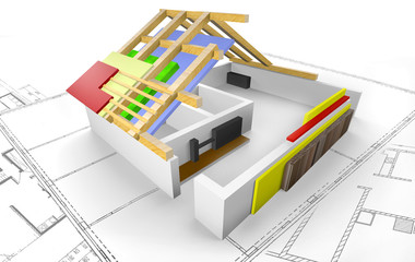 Haus - Grundriss mit Dachkonstruktion - 3D