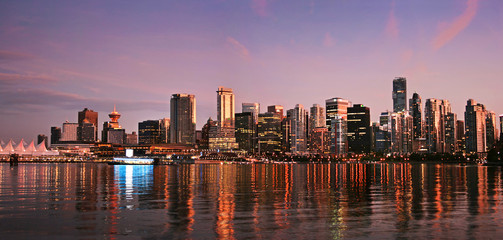 Vancouver downtown skyline panorama at sunset