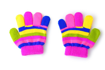 bright striped baby gloves isolated on white