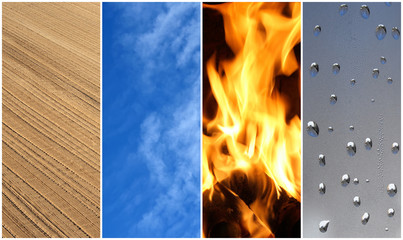 Four elements. Earth, air, fire, water.