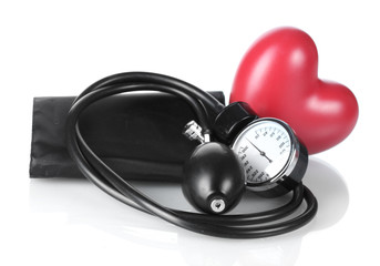 Plakat Black tonometer and heart isolated on white
