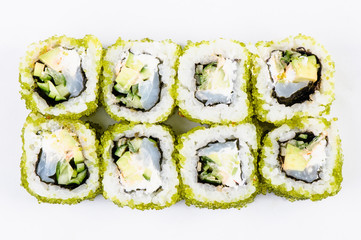 Sushi set with fish and green caviar