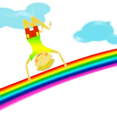 Poster Im Rahmen Glückliches Kind auf dem Regenbogen © picunique