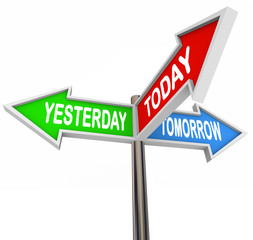 Fototapeta premium Yesterday Today Tomorrow Past Present Future Arrow Signs