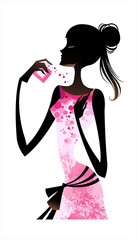 side view of woman holding perfume