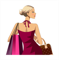 rear view of woman holding bags