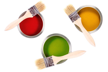 colorful paint cans with brushes