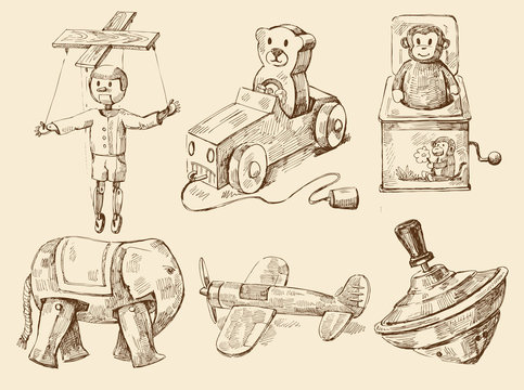 hand drawn vintage toys collection