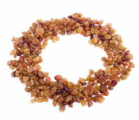 Raisin grains on a white background