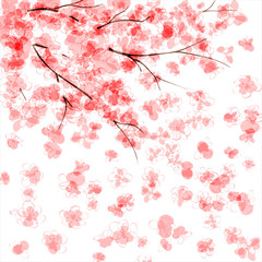 Background with blooming Japanese cherry tree