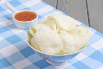 Krupuk Udang - Oriental prawns crackers and sweet chilli sauce.