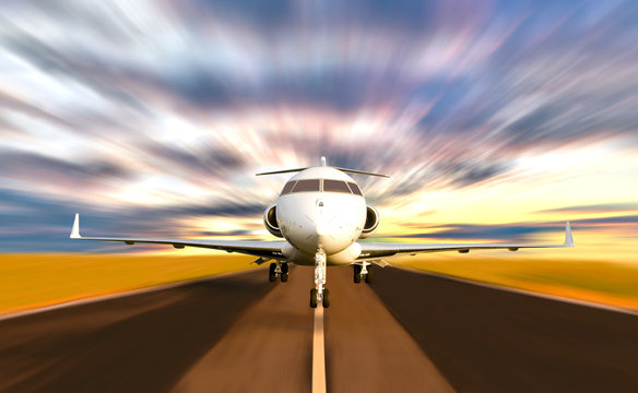 Private Jet Plane Taking Off With Motion Blur