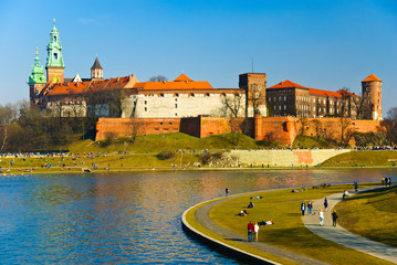 Wawel castle and Vistula boulevards in Cracow, Poland