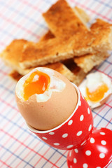 Boiled egg in a spotted eggcup