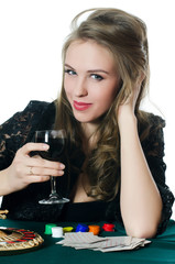 The beautiful girl with wine glass