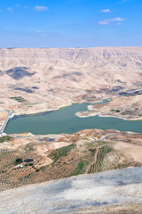 valley of Wadi Al Mujib river and dam, Jordan