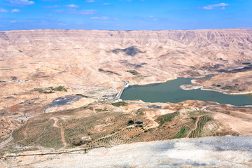 valley of Wadi Al Mujib river and dam, Jordan