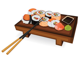 Set of Japanese sushi different species isolated