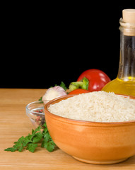 rice and food  ingredient isolated on black