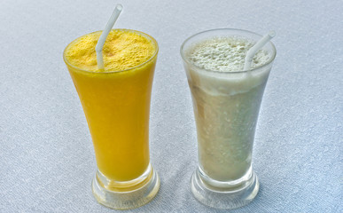 Two fresh tropical milkshakes