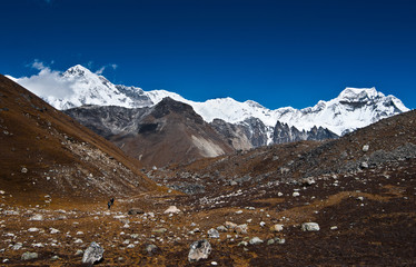 Cho oyu peak and mountain ridge in Himalayas