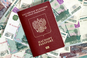 Russian passport on the background money